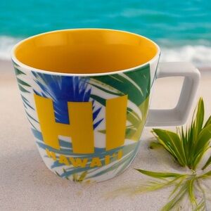 Starbucks 2016 Hawaii HI Collection Tropical Palm Tree Floral Green Yellow Mug